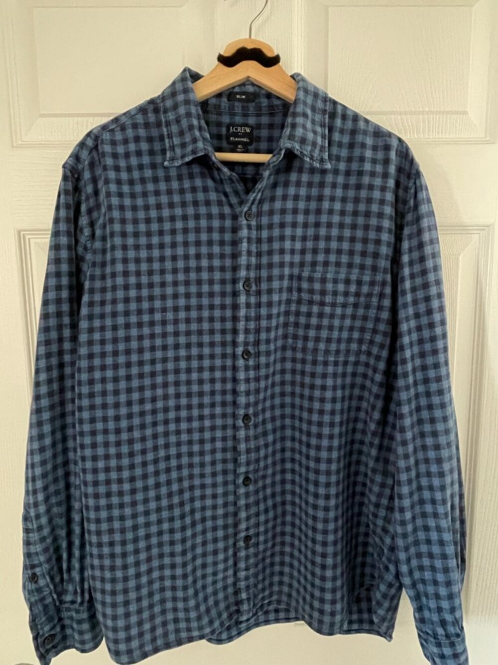 J Crew Shirt Mens XL Blue Buffalo Check Flannel Slim Fit Button Front